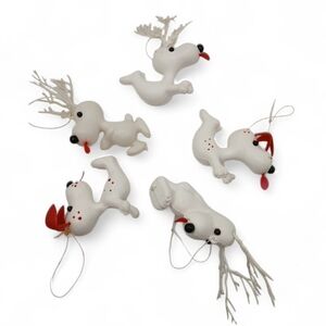 Vintage Blow Mold Snoopy Beagle Design Christmas Ornaments Set Of 5